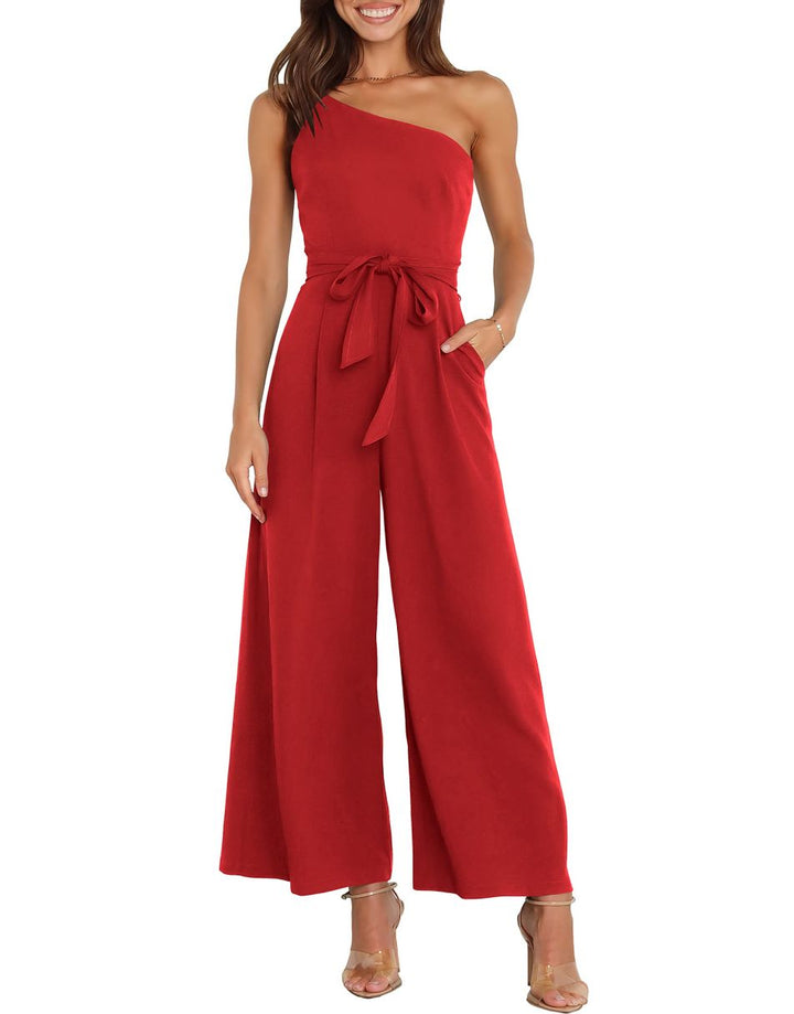 ANRABESS One Shoulder Sleeveless Wide Leg Jumpsuit