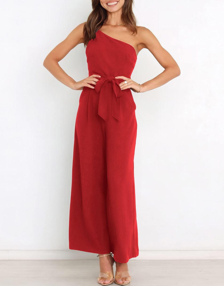 ANRABESS One Shoulder Sleeveless Wide Leg Jumpsuit
