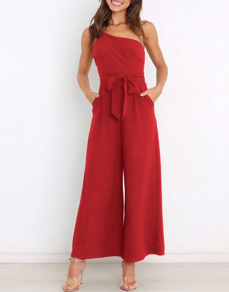 ANRABESS One Shoulder Sleeveless Wide Leg Jumpsuit