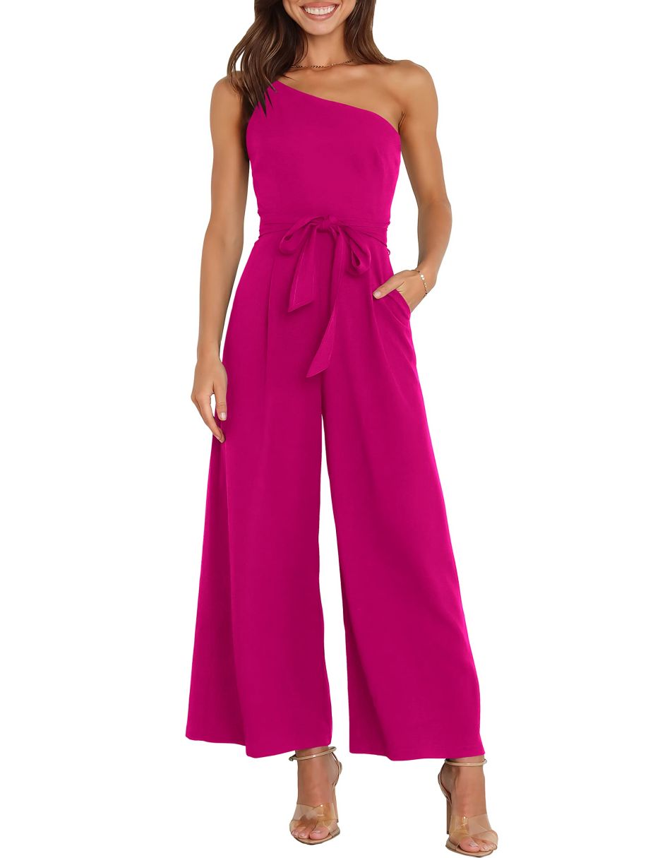 ANRABESS One Shoulder Sleeveless Wide Leg Jumpsuit