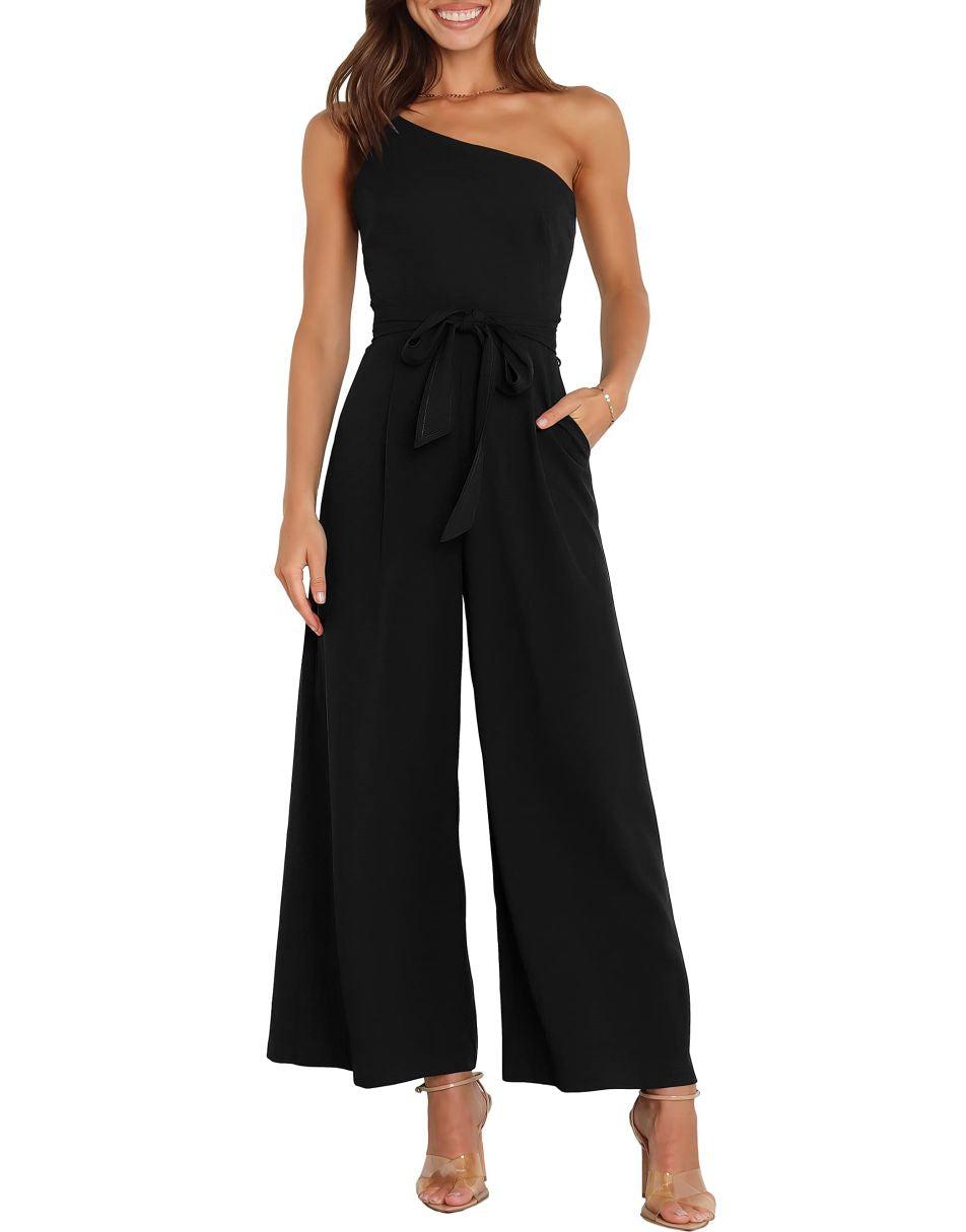 ANRABESS One Shoulder Sleeveless Wide Leg Jumpsuit