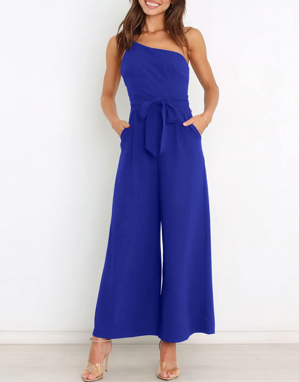 ANRABESS One Shoulder Sleeveless Wide Leg Jumpsuit