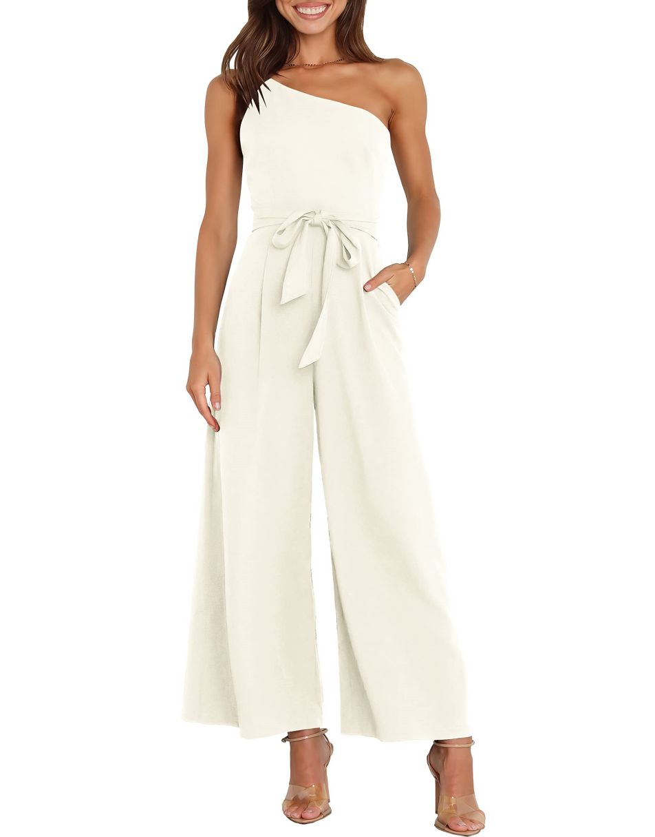 ANRABESS One Shoulder Sleeveless Wide Leg Jumpsuit