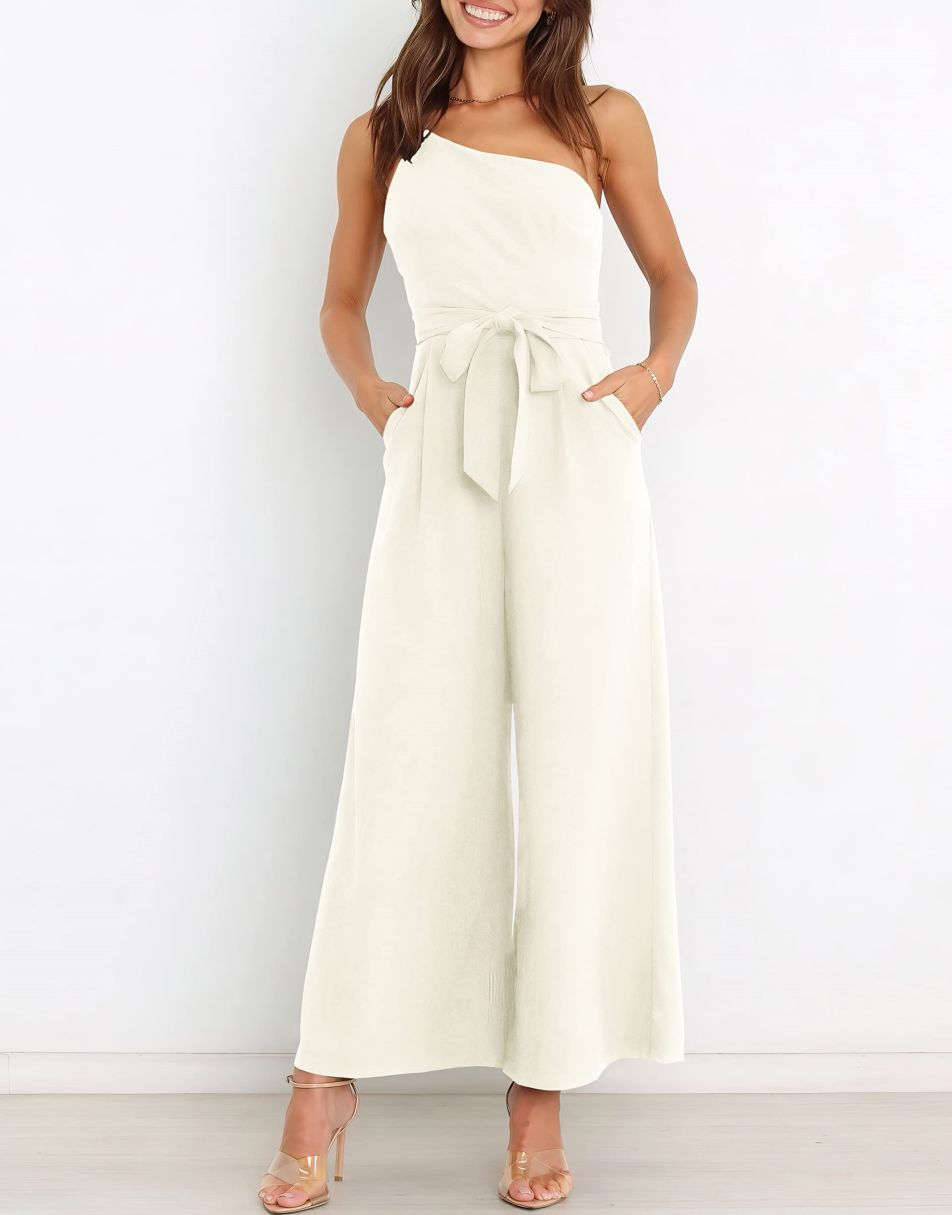 ANRABESS One Shoulder Sleeveless Wide Leg Jumpsuit