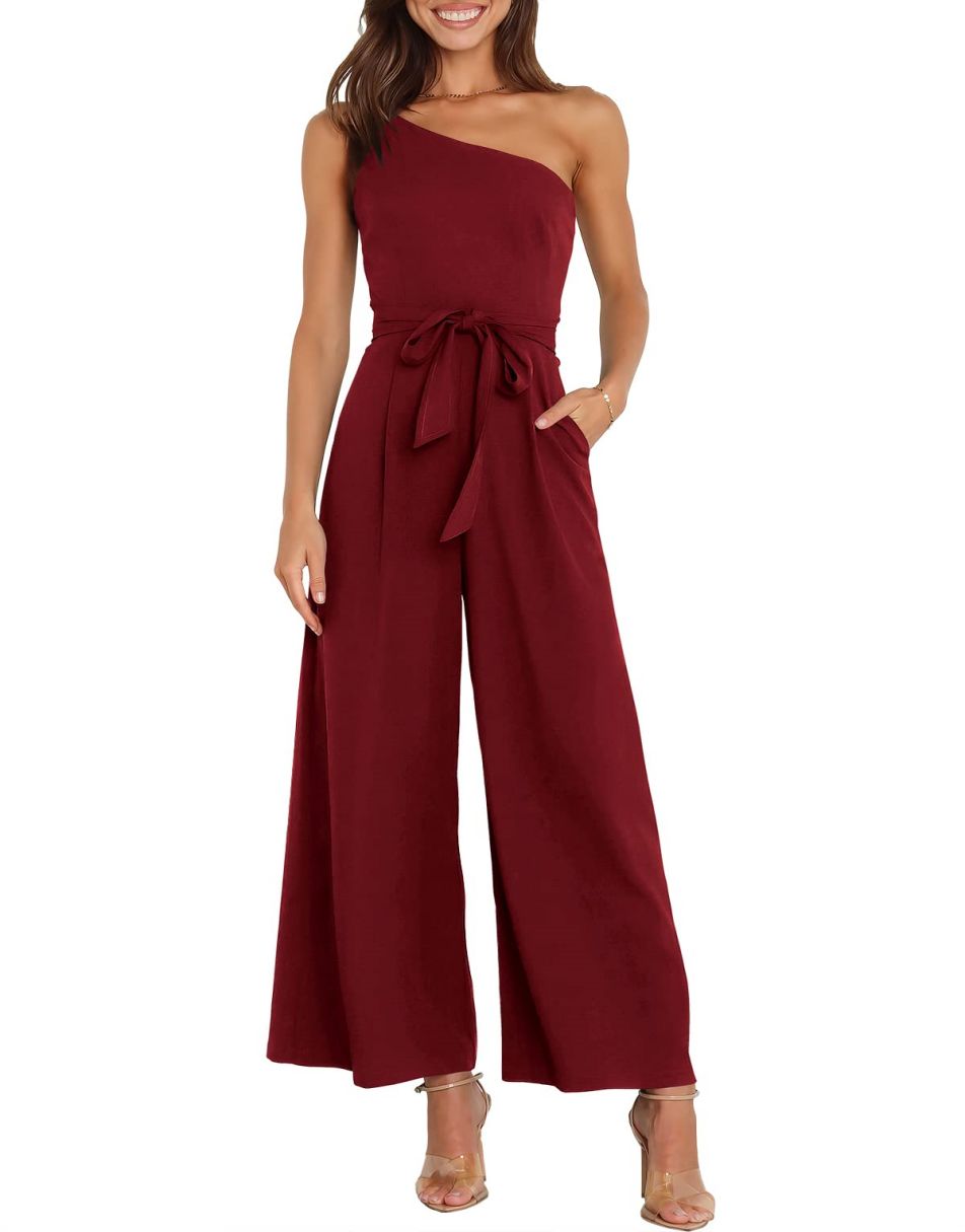 ANRABESS One Shoulder Sleeveless Wide Leg Jumpsuit
