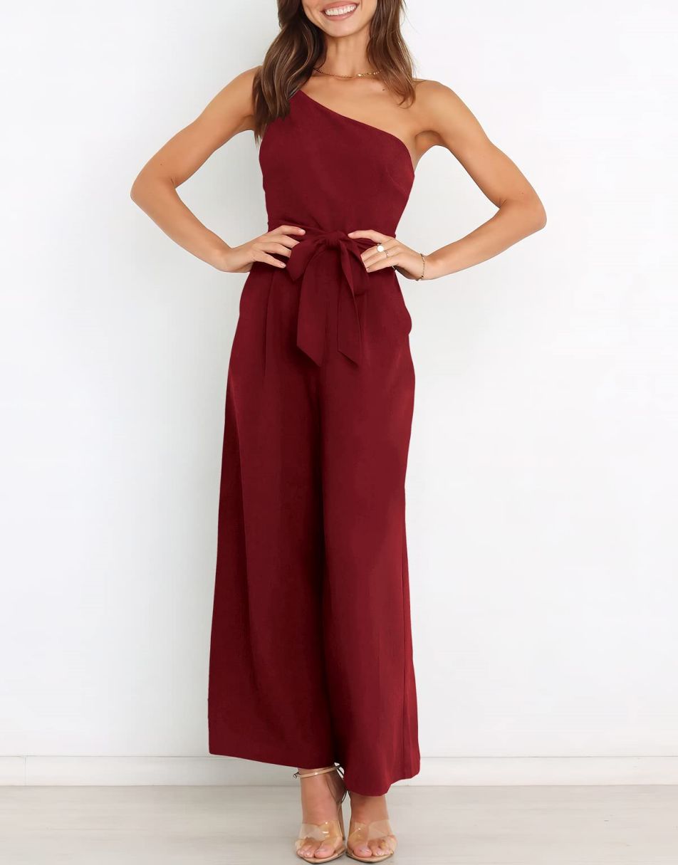 ANRABESS One Shoulder Sleeveless Wide Leg Jumpsuit