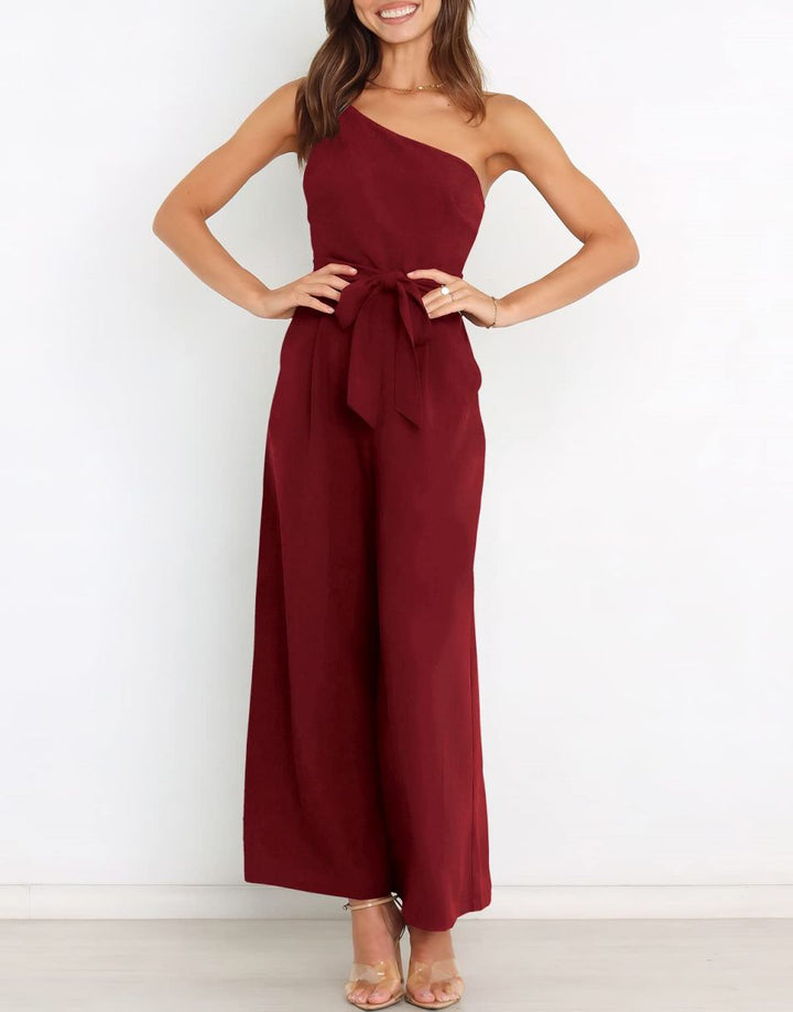 ANRABESS One Shoulder Sleeveless Wide Leg Jumpsuit