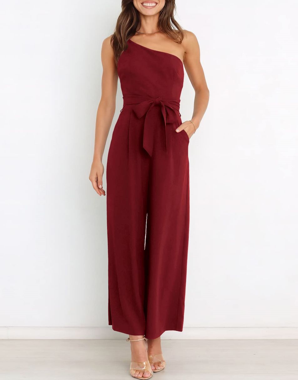 ANRABESS One Shoulder Sleeveless Wide Leg Jumpsuit