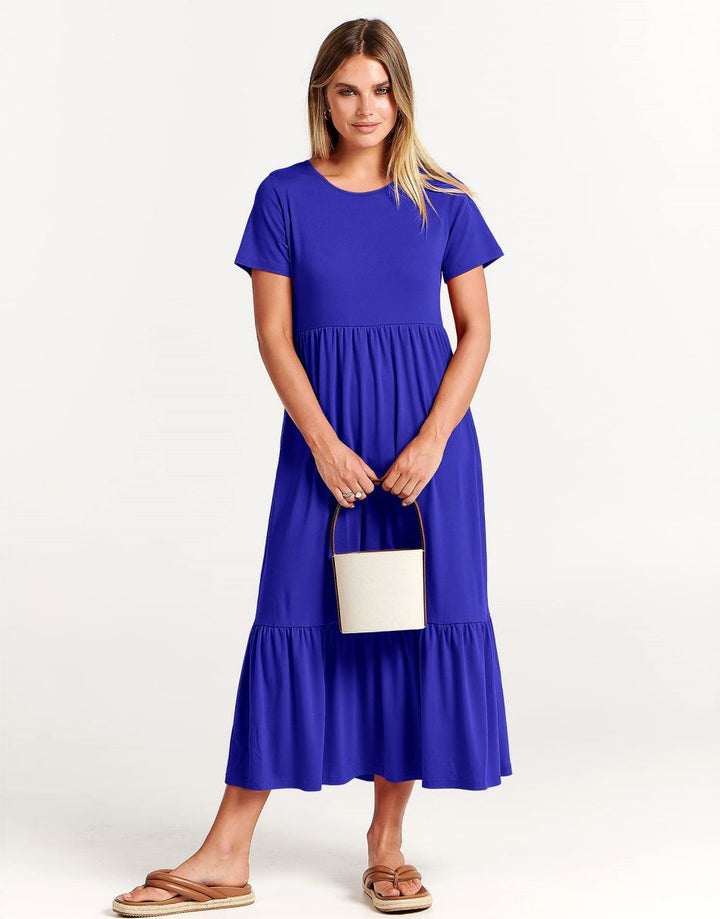 ANRABESS Womens 2026 Summer Casual Maxi Dress A line Tiered Flowy Short Sleeve Crewneck T Shirt Beach Travel Long Dresses