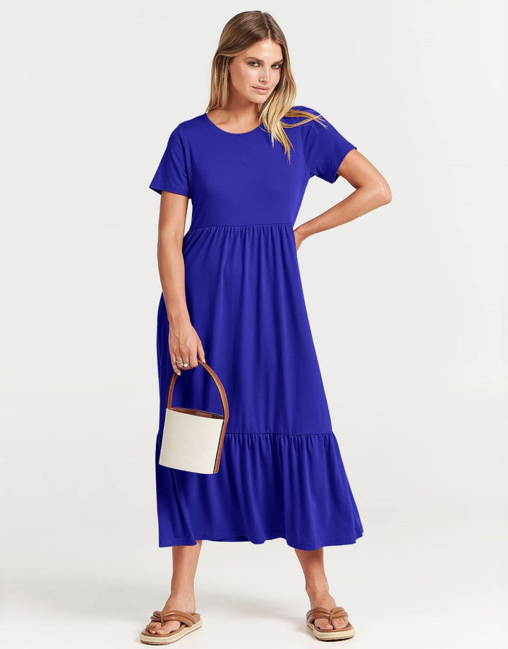 ANRABESS Womens 2026 Summer Casual Maxi Dress A line Tiered Flowy Short Sleeve Crewneck T Shirt Beach Travel Long Dresses