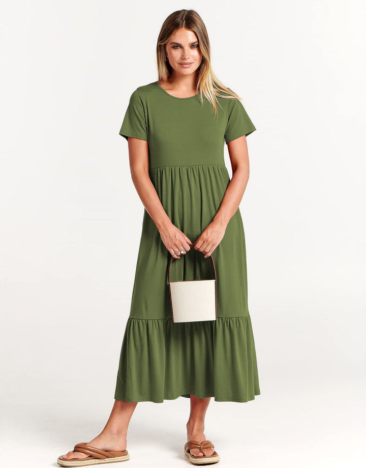 ANRABESS Womens 2026 Summer Casual Maxi Dress A line Tiered Flowy Short Sleeve Crewneck T Shirt Beach Travel Long Dresses