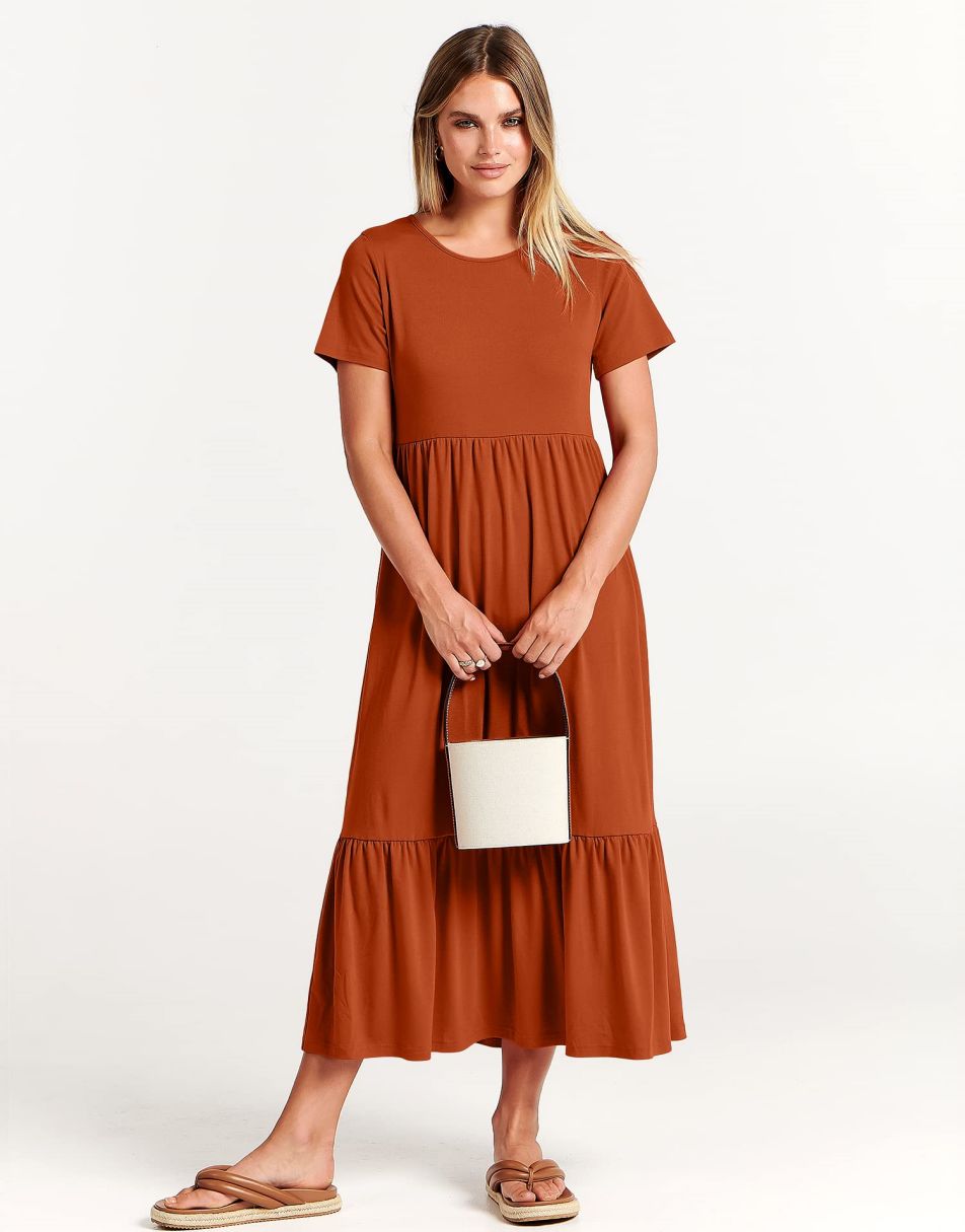 ANRABESS Womens 2026 Summer Casual Maxi Dress A line Tiered Flowy Short Sleeve Crewneck T Shirt Beach Travel Long Dresses