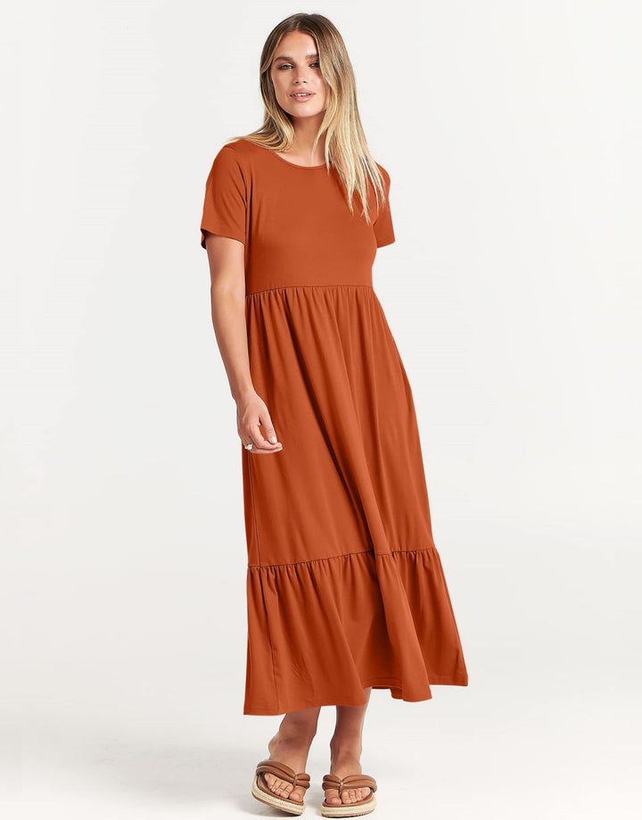 ANRABESS Womens 2026 Summer Casual Maxi Dress A line Tiered Flowy Short Sleeve Crewneck T Shirt Beach Travel Long Dresses