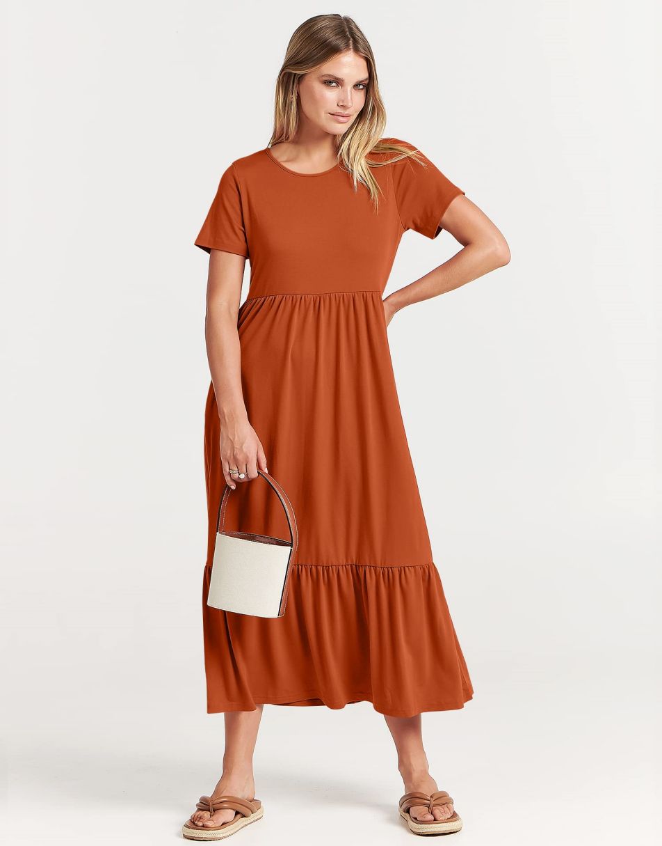 ANRABESS Womens 2026 Summer Casual Maxi Dress A line Tiered Flowy Short Sleeve Crewneck T Shirt Beach Travel Long Dresses