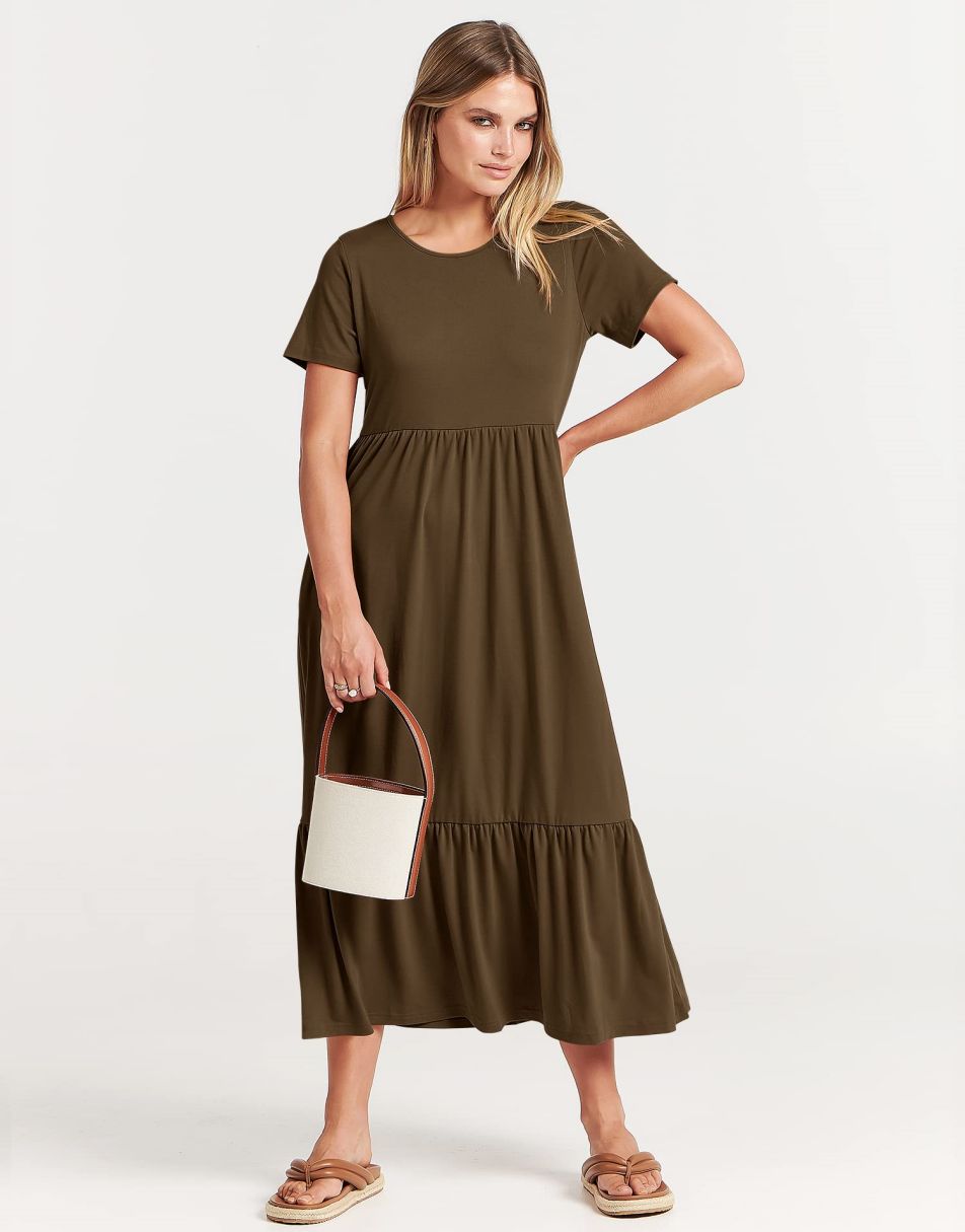 ANRABESS Womens 2026 Summer Casual Maxi Dress A line Tiered Flowy Short Sleeve Crewneck T Shirt Beach Travel Long Dresses