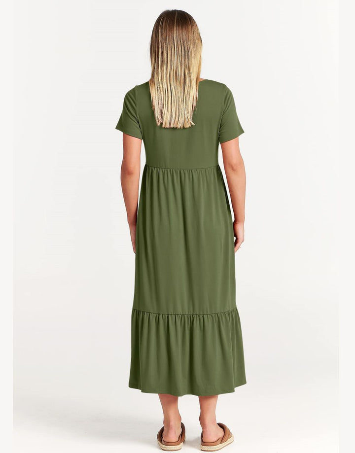 ANRABESS Womens 2026 Summer Casual Maxi Dress A line Tiered Flowy Short Sleeve Crewneck T Shirt Beach Travel Long Dresses