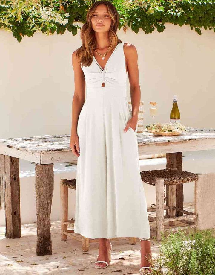 ANRABESS Wide Leg V-Neck Jumpsuit with Adjustable Straps