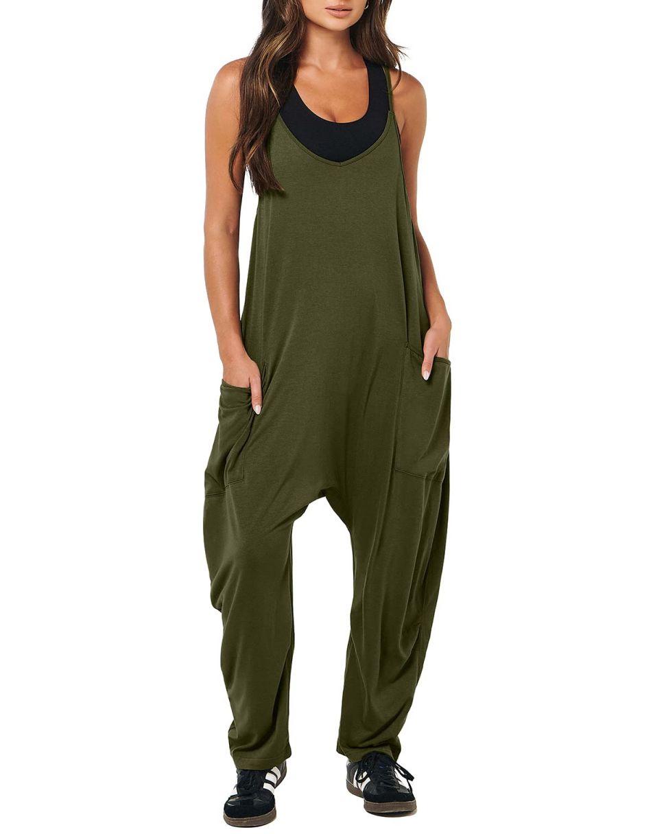 ANRABESS Womens Overalls Jumpsuit Sleeveless Spaghetti Strap Summer Casual Lightweight Loose Fit Baggy Pants with Pockets
