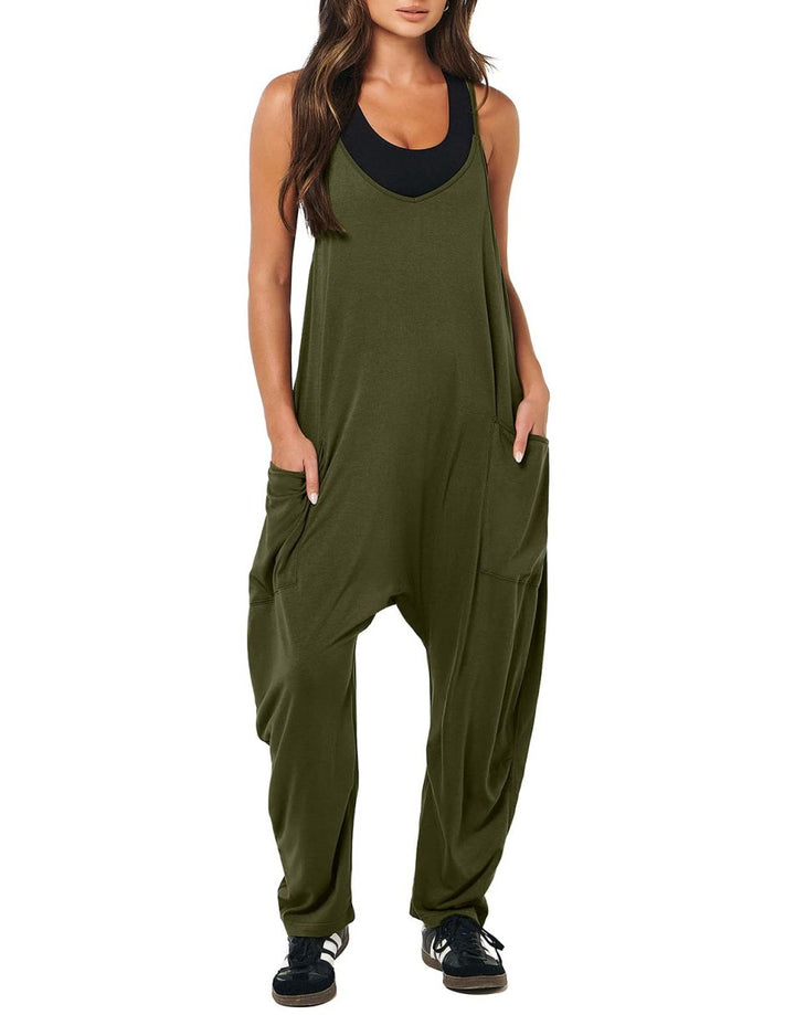 ANRABESS Womens Overalls Jumpsuit Sleeveless Spaghetti Strap Summer Casual Lightweight Loose Fit Baggy Pants with Pockets