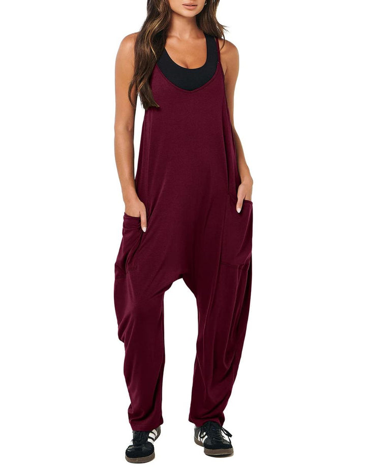 ANRABESS Womens Overalls Jumpsuit Sleeveless Spaghetti Strap Summer Casual Lightweight Loose Fit Baggy Pants with Pockets