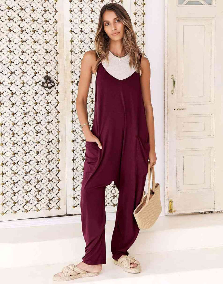 ANRABESS Womens Overalls Jumpsuit Sleeveless Spaghetti Strap Summer Casual Lightweight Loose Fit Baggy Pants with Pockets