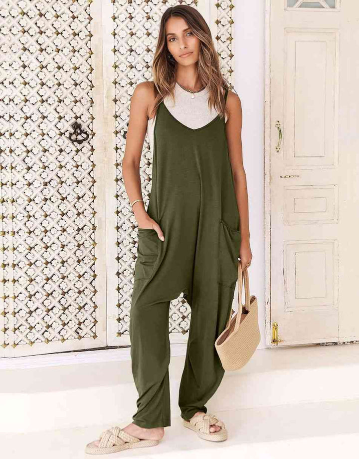 ANRABESS Womens Overalls Jumpsuit Sleeveless Spaghetti Strap Summer Casual Lightweight Loose Fit Baggy Pants with Pockets
