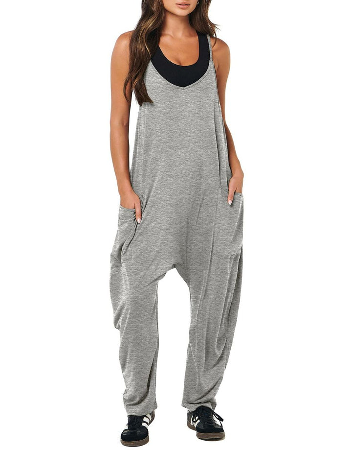 ANRABESS Womens Overalls Jumpsuit Sleeveless Spaghetti Strap Summer Casual Lightweight Loose Fit Baggy Pants with Pockets