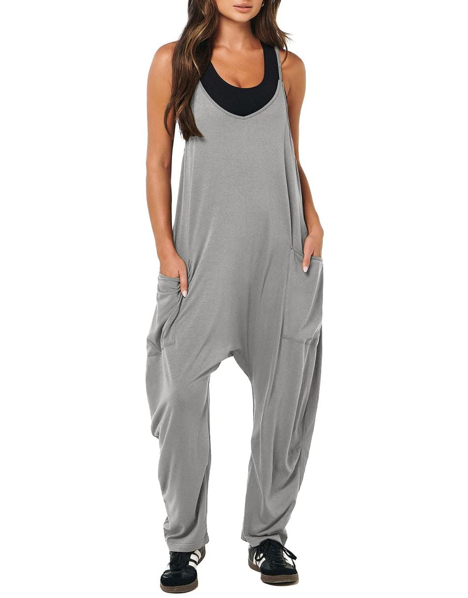 ANRABESS Womens Overalls Jumpsuit Sleeveless Spaghetti Strap Summer Casual Lightweight Loose Fit Baggy Pants with Pockets
