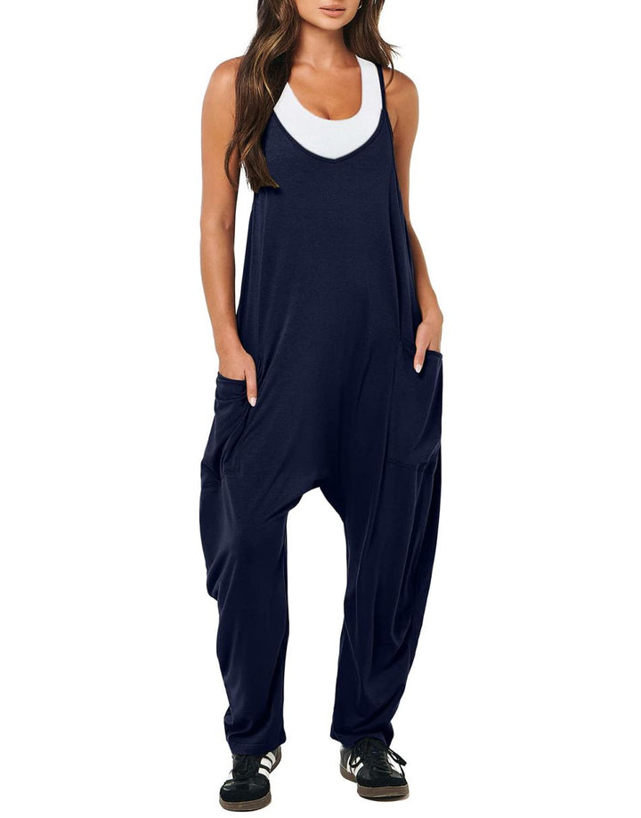 ANRABESS Womens Overalls Jumpsuit Sleeveless Spaghetti Strap Summer Casual Lightweight Loose Fit Baggy Pants with Pockets