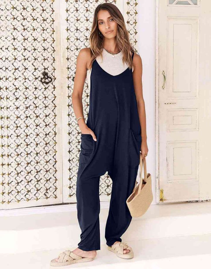 ANRABESS Womens Overalls Jumpsuit Sleeveless Spaghetti Strap Summer Casual Lightweight Loose Fit Baggy Pants with Pockets