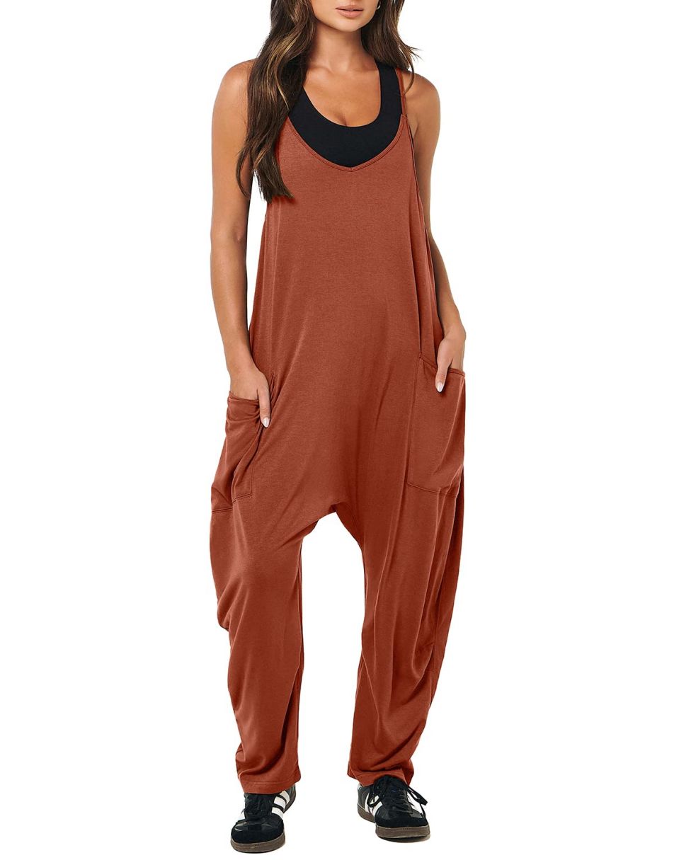 ANRABESS Womens Overalls Jumpsuit Sleeveless Spaghetti Strap Summer Casual Lightweight Loose Fit Baggy Pants with Pockets