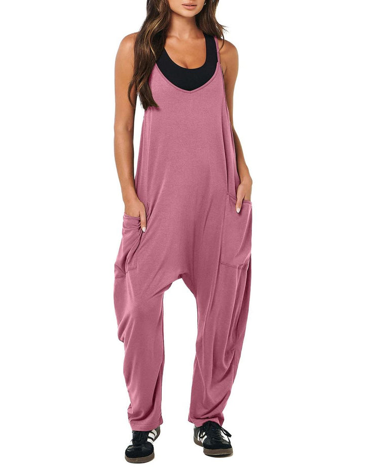 ANRABESS Womens Overalls Jumpsuit Sleeveless Spaghetti Strap Summer Casual Lightweight Loose Fit Baggy Pants with Pockets