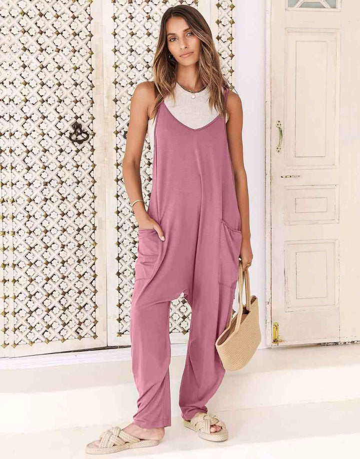 ANRABESS Womens Overalls Jumpsuit Sleeveless Spaghetti Strap Summer Casual Lightweight Loose Fit Baggy Pants with Pockets