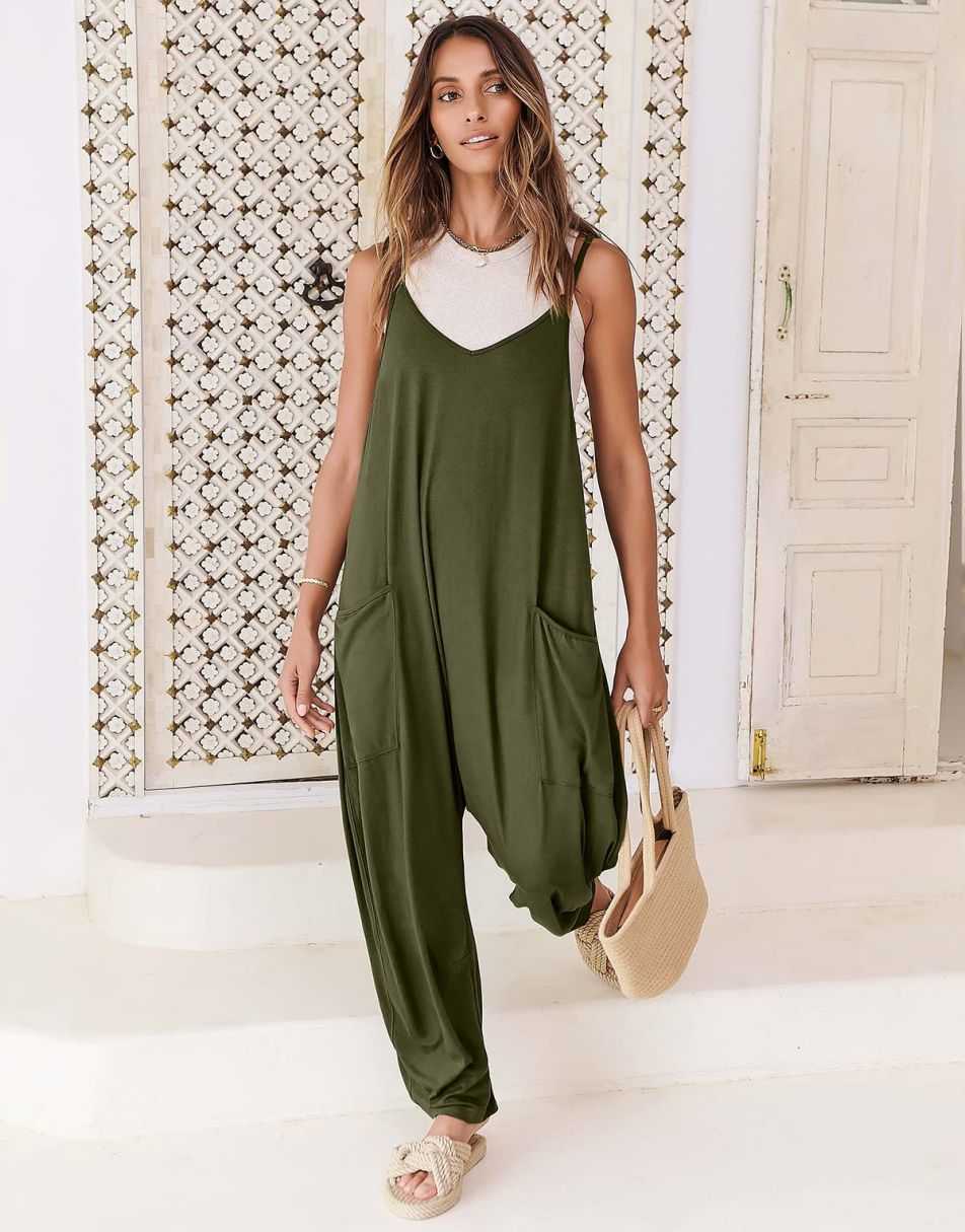 ANRABESS Womens Overalls Jumpsuit Sleeveless Spaghetti Strap Summer Casual Lightweight Loose Fit Baggy Pants with Pockets