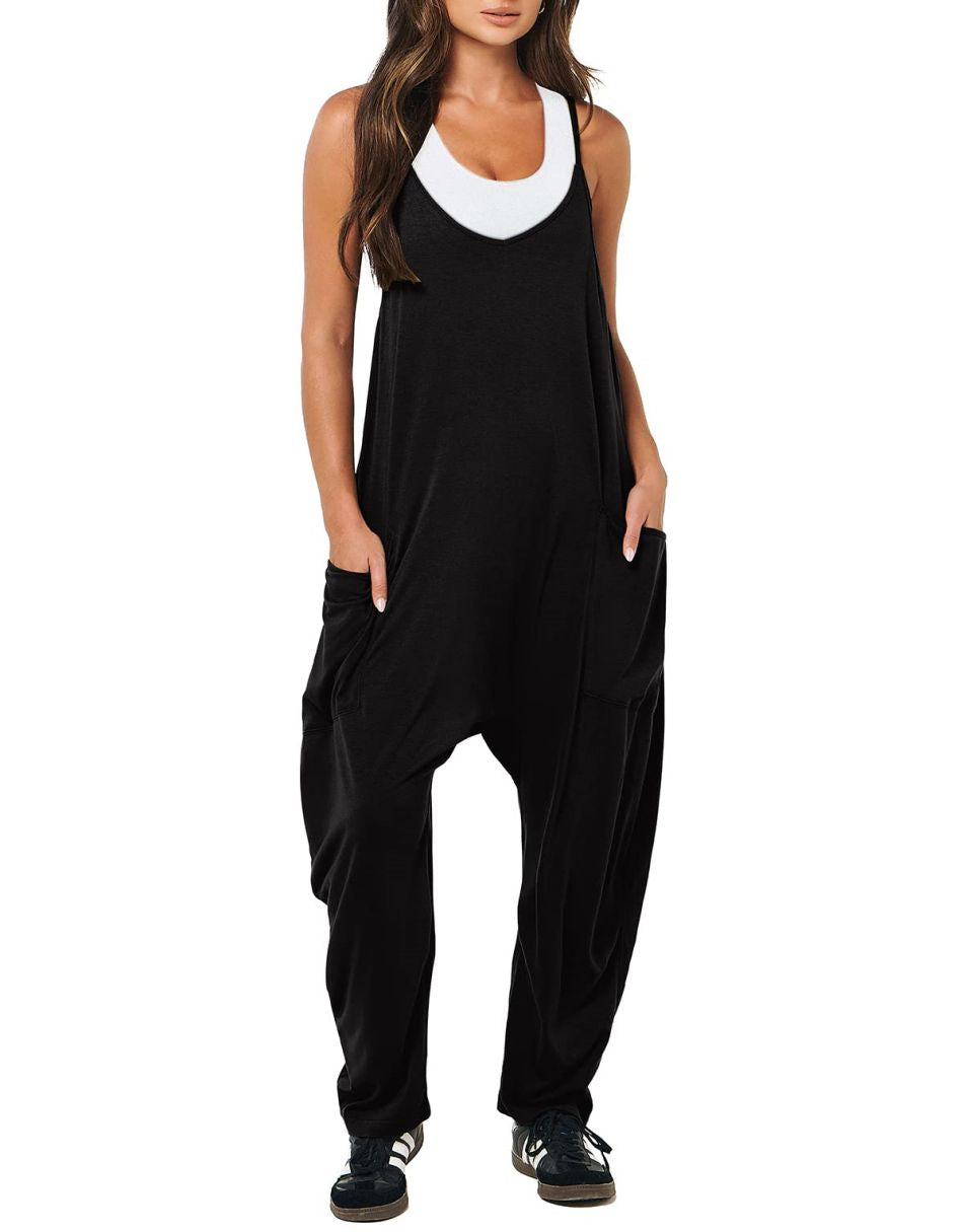 ANRABESS Womens Overalls Jumpsuit Sleeveless Spaghetti Strap Summer Casual Lightweight Loose Fit Baggy Pants with Pockets