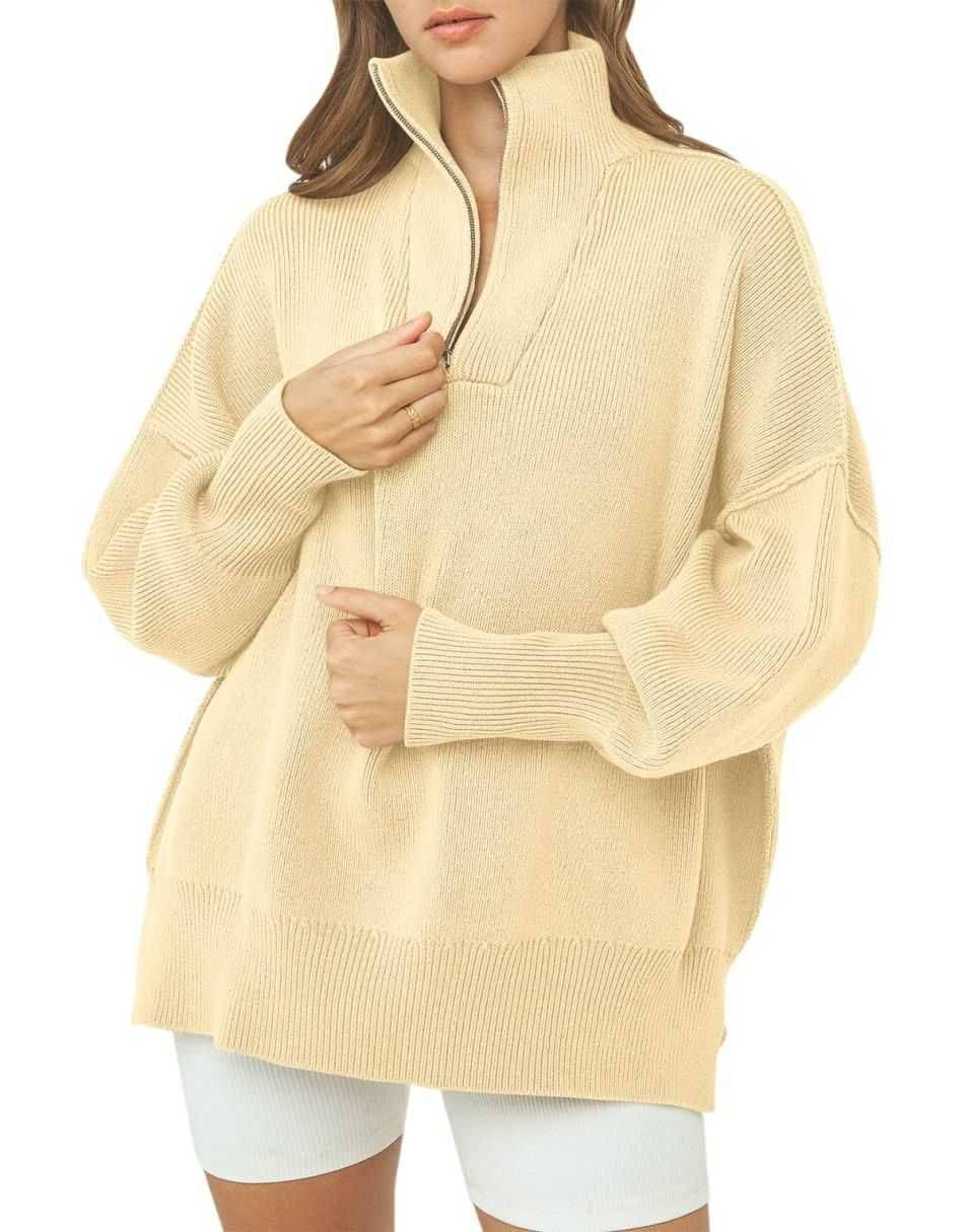 ANRABESS Oversized Quarter Zip Baggy Long Sleeve Sweater