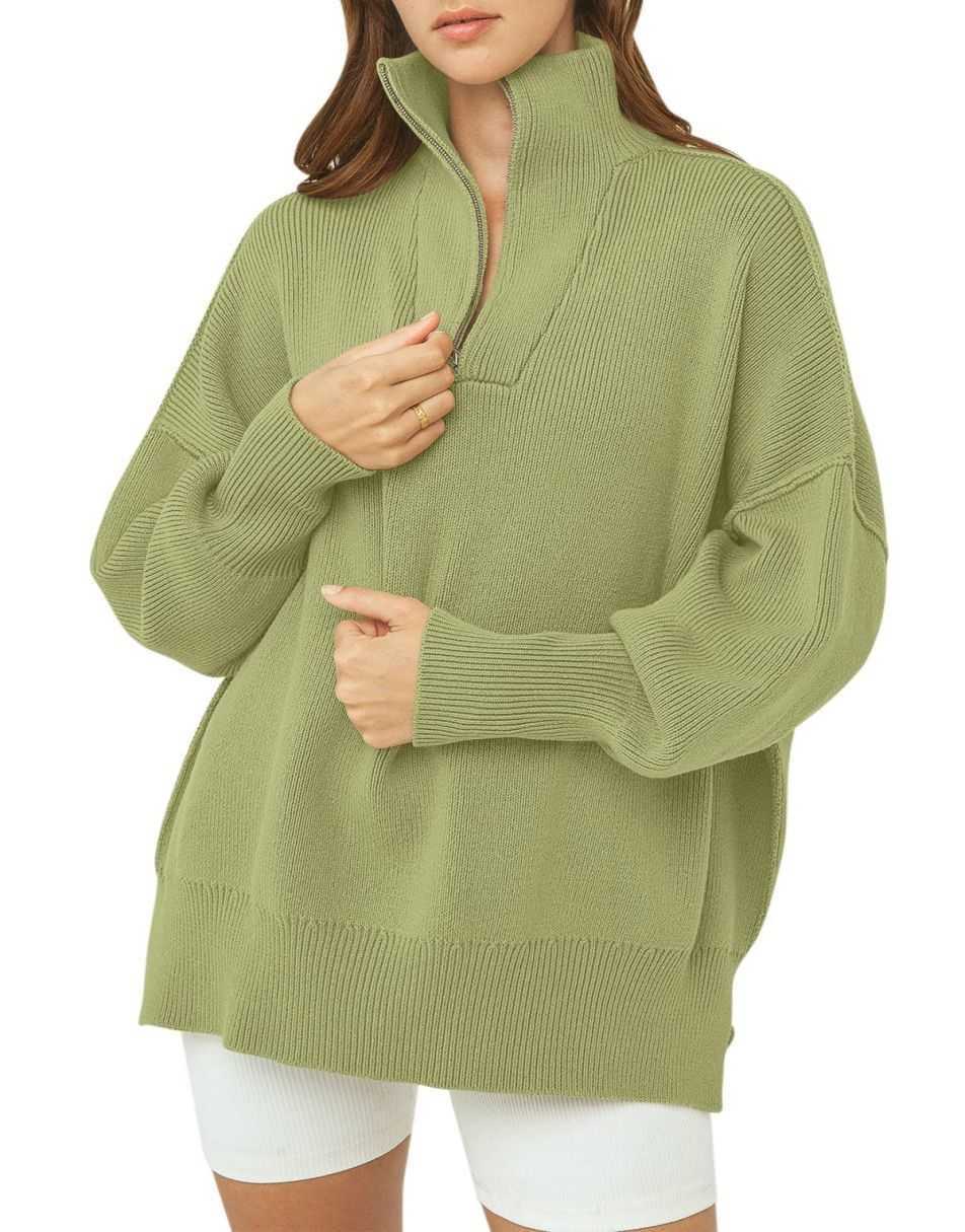 ANRABESS Oversized Quarter Zip Baggy Long Sleeve Sweater
