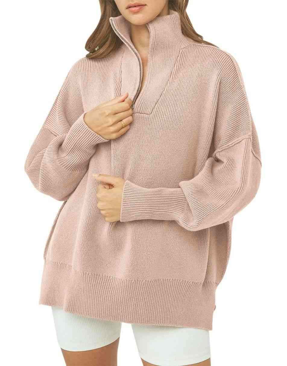 ANRABESS Oversized Quarter Zip Baggy Long Sleeve Sweater