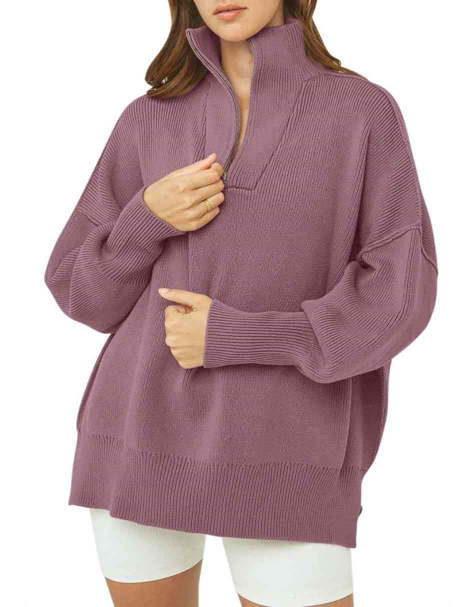 ANRABESS Oversized Quarter Zip Baggy Long Sleeve Sweater
