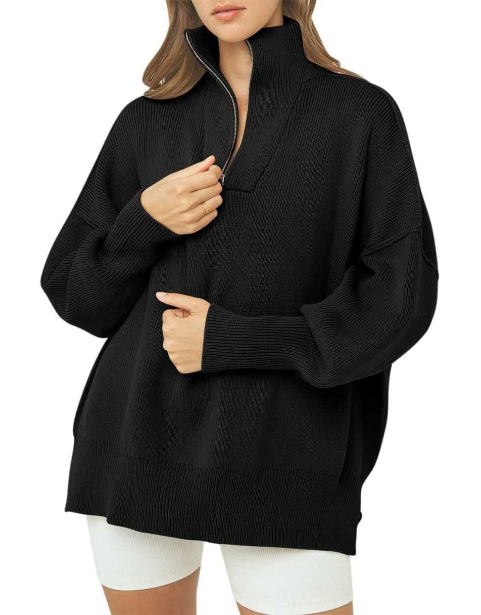 ANRABESS Oversized Quarter Zip Baggy Long Sleeve Sweater