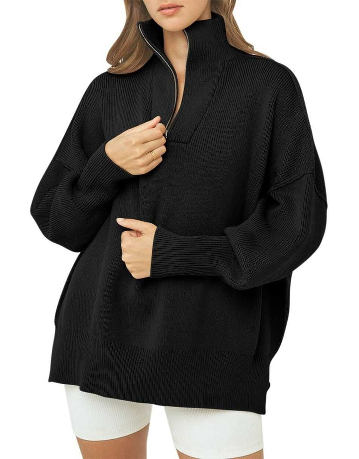 ANRABESS Oversized Quarter Zip Baggy Long Sleeve Sweater