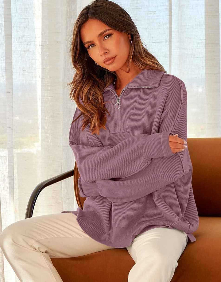 ANRABESS Oversized Quarter Zip Baggy Long Sleeve Sweater