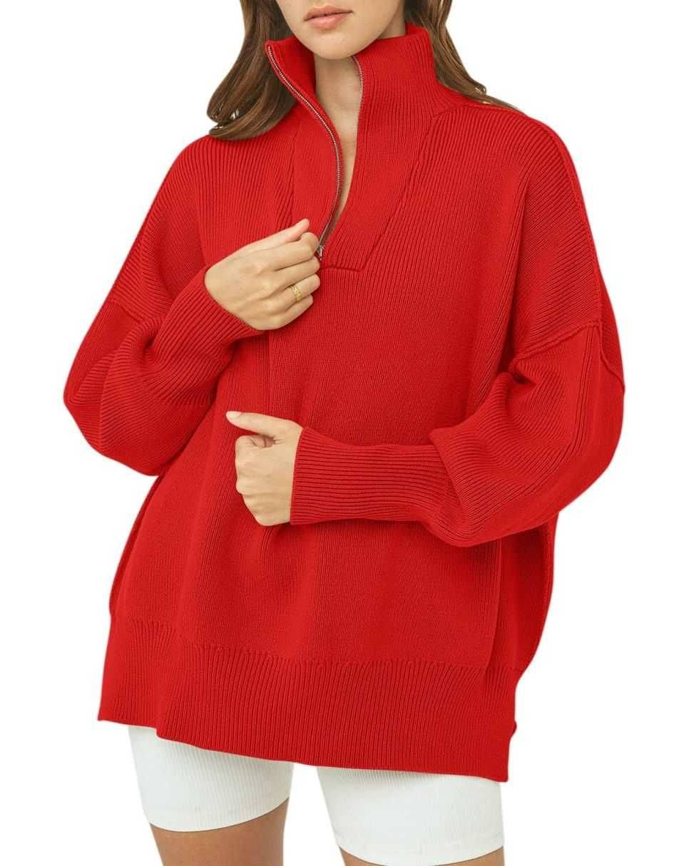 ANRABESS Oversized Quarter Zip Baggy Long Sleeve Sweater