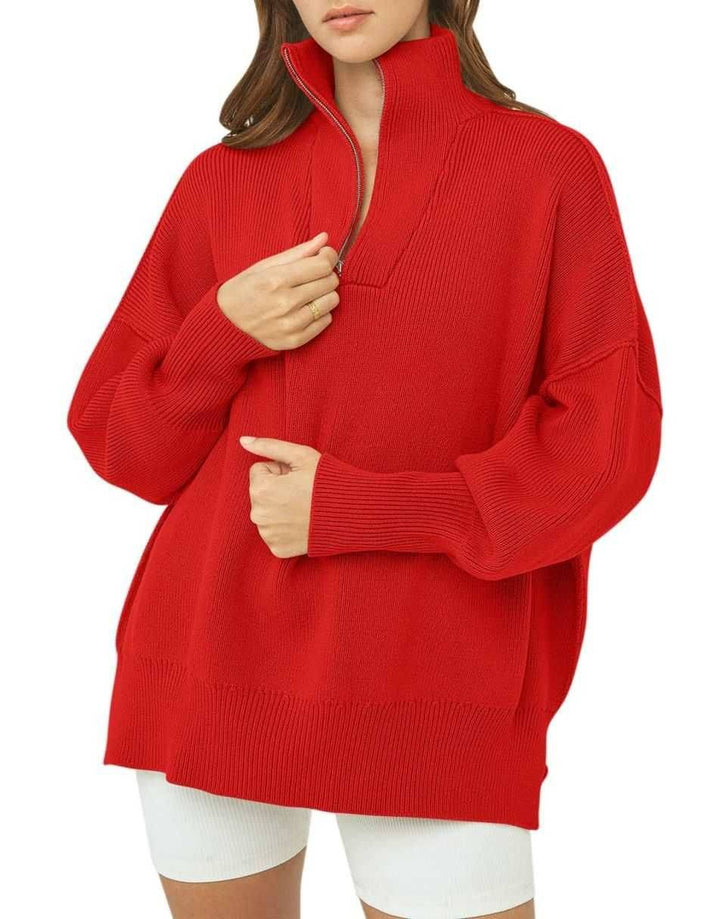ANRABESS Oversized Quarter Zip Baggy Long Sleeve Sweater