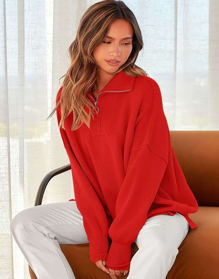 ANRABESS Oversized Quarter Zip Baggy Long Sleeve Sweater