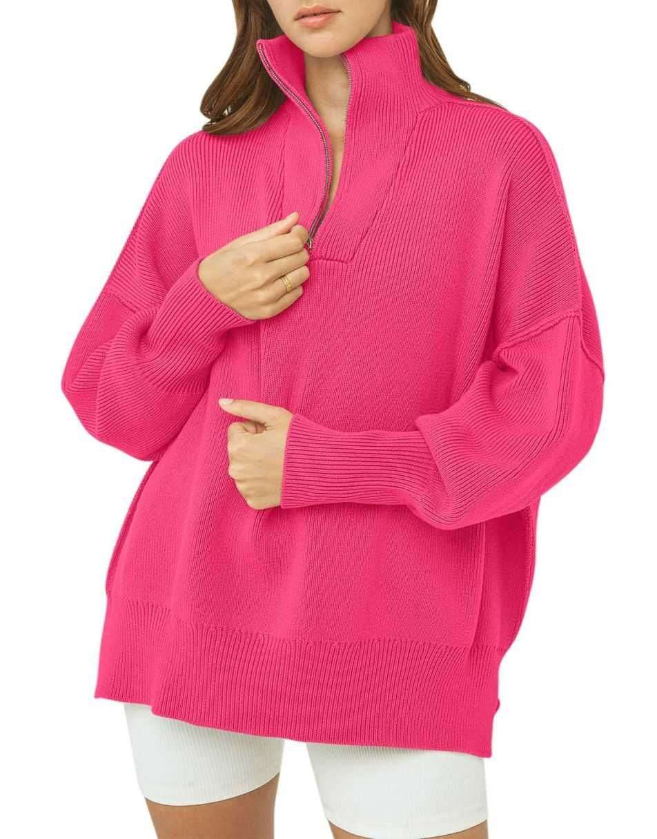 ANRABESS Oversized Quarter Zip Baggy Long Sleeve Sweater