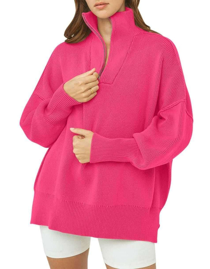 ANRABESS Oversized Quarter Zip Baggy Long Sleeve Sweater