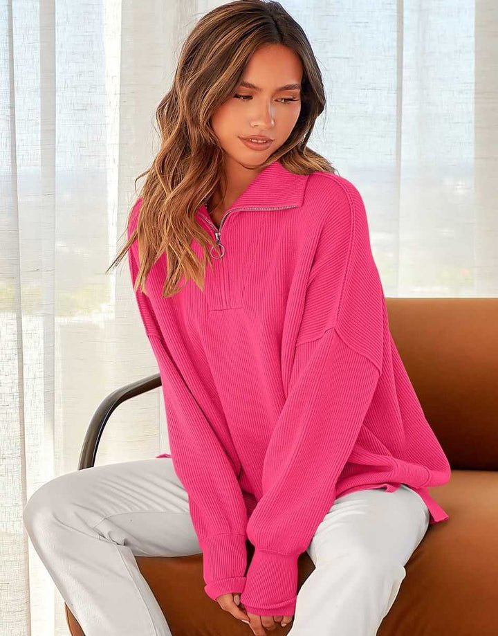 ANRABESS Oversized Quarter Zip Baggy Long Sleeve Sweater