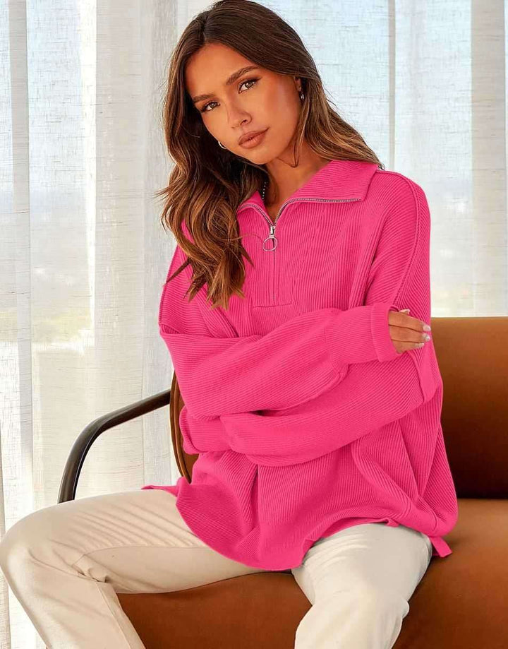 ANRABESS Oversized Quarter Zip Baggy Long Sleeve Sweater