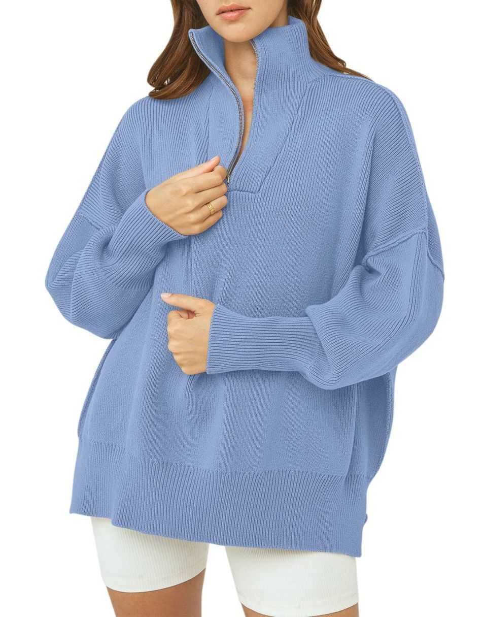 ANRABESS Oversized Quarter Zip Baggy Long Sleeve Sweater